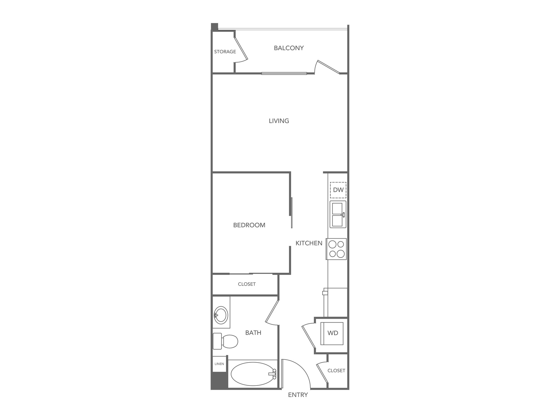 Floor plan for 1 bed, 1 bath, 539 sqft